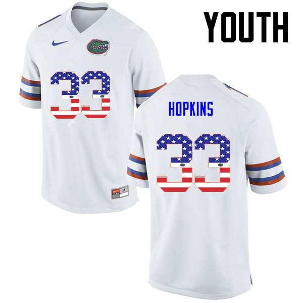 Youth NCAA Florida Gators Tyriek Hopkins #33 Stitched Authentic USA Flag Fashion Nike White College Football Jersey MYO7865BR